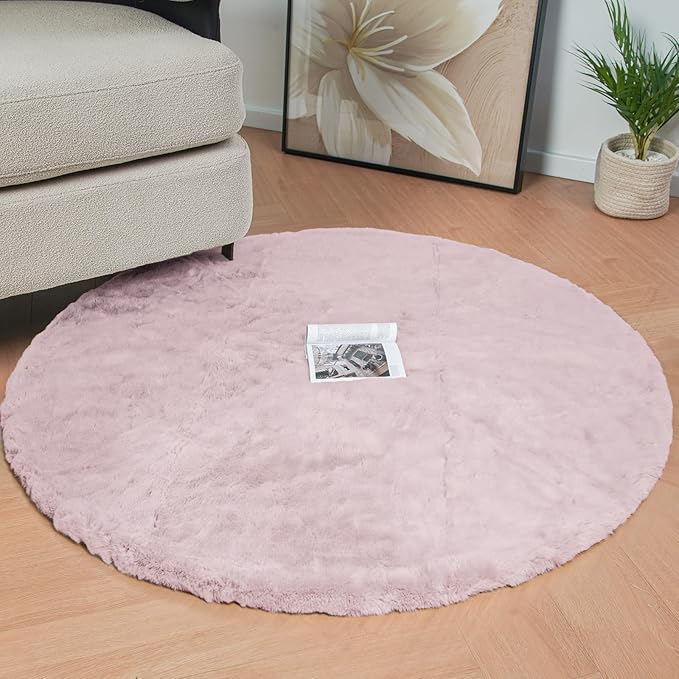 Pink Boho Faux Rabbit Fluffy Fur Rugs by ORINOVA