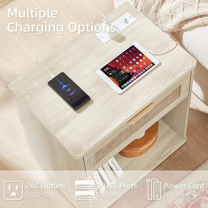 LEYAOYAO Rattan Dresser and Nightstand Set of 3, Boho Wood Dresser - Image 8