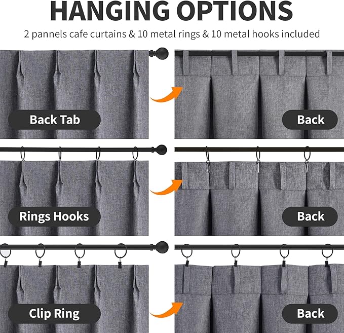 WdFour Small Pinch Pleated, Full Blackout Linen Look Window Curtains - Image 3