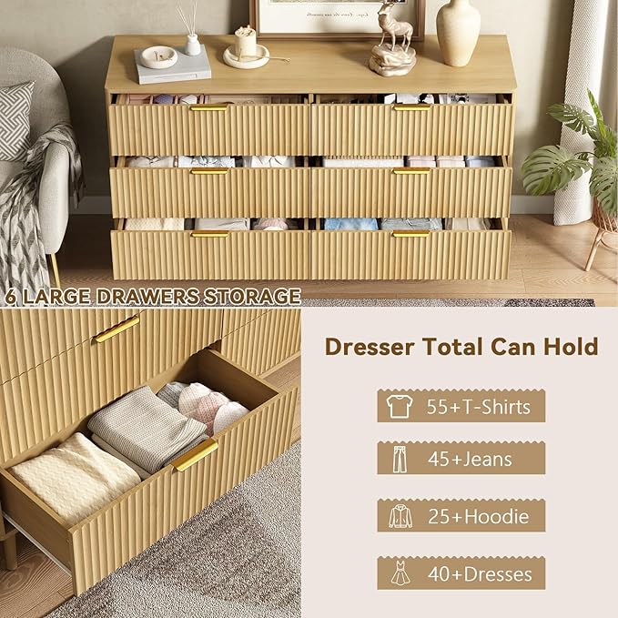 CARPETNAL Fluted 6 Drawer Dresser - Image 3