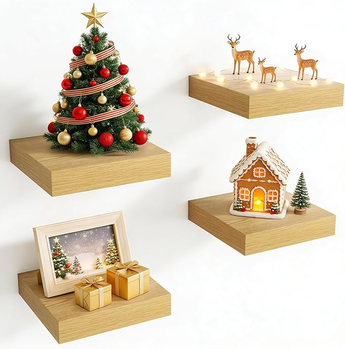 Axeman Square Floating Shelves for Wall, 4 Pack Wall Mounted Floating Shelf by Axeman