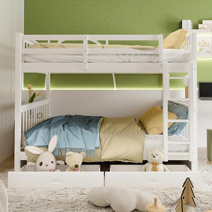 Merax Wood Bunk Bed with Drawers, Convertible Bunk Bed with Ladders and Two - Image 3