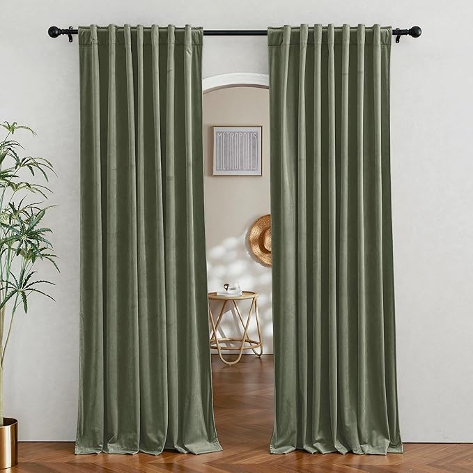 RYB Home Sage Green Velvet Room Divider Curtains 96 inches by RYBHOME