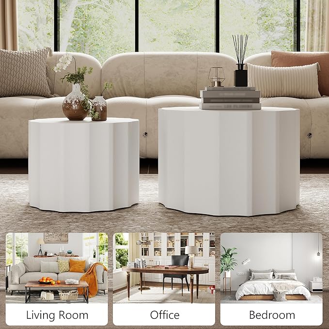 Nesting Coffee Table Set of 2, Round Coffee Tables, Space-Saving Modern Circle - Image 5