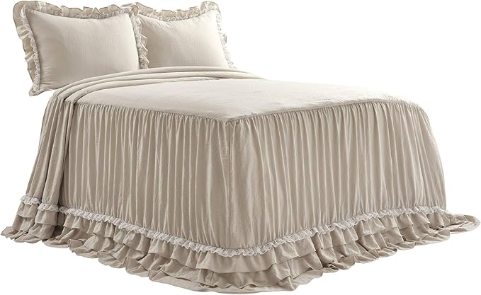 Lush Decor Ella Ruffle Lace Bedspread, 3 Piece Set, Neutral - Image 4