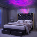 Queen LED Bed Frame with 2 Storage Drawers, PU Upholstered Platform Beds with by SibedsFurniture