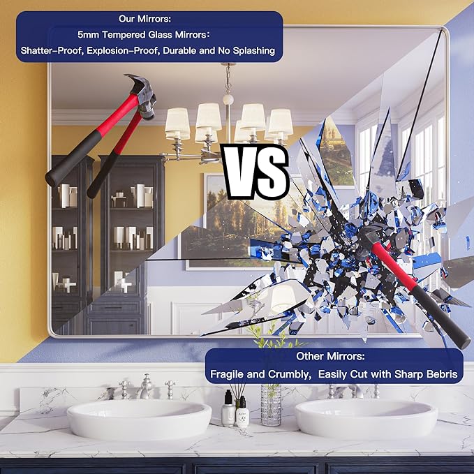 ISKM Silver Mirror for Wall, 22 x 30 Inch Rectangle Metal Frame Bathroom Mirror - Image 4