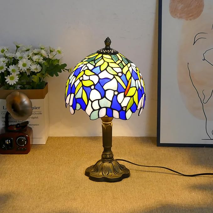 Tiffany Table Lamp Mini Nightstand Lamps Stained Glass Bedside Lamp Wisteria - Image 8