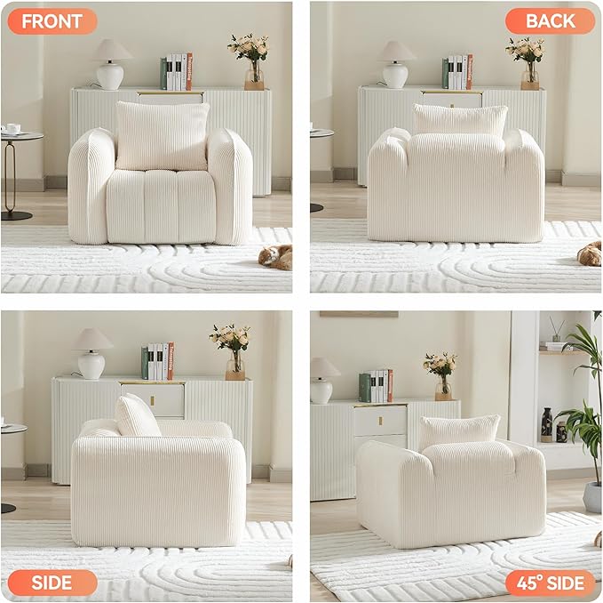 Oversized Boneless Corduroy Accent Chair, Comfy Deep Seat Armchair - Image 5