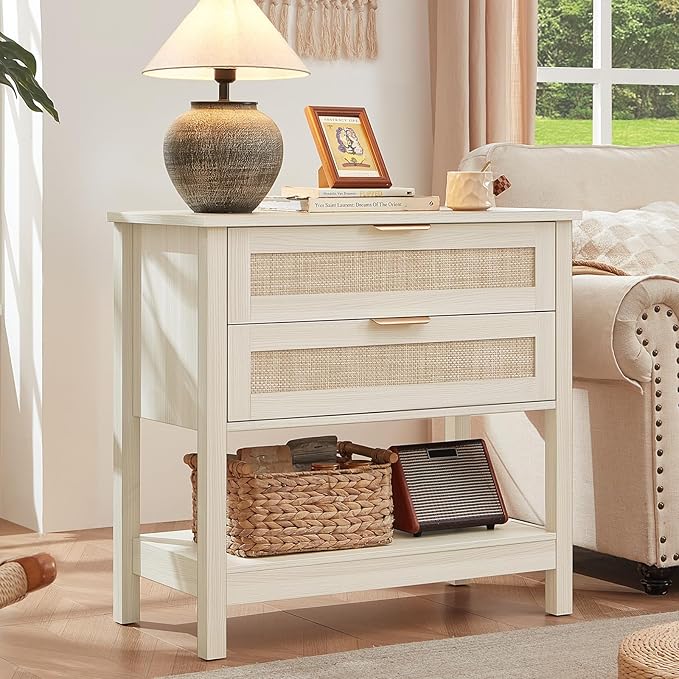 LEYAOYAO 31.5" Wide Rattan Night Stand, Oversized Large Boho Nightstand by LEYAOYAO-Findtheshiningpointofyourideallife%EF%BC%81