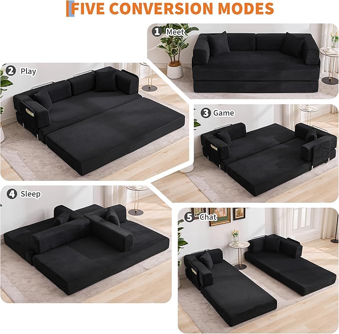 Garvee 5-in-1 Convertible Sofa Bed, 78.8" Modular Corduroy Sleeper - Image 5