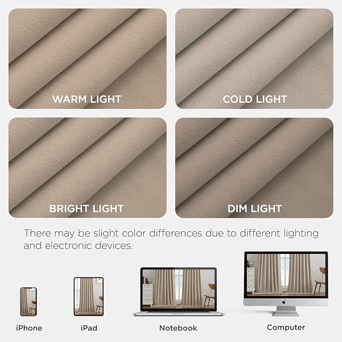 Joydeco Beige 100% Blackout Curtains 102 Inch 2 Panels, Luxury Thermal Beige - Image 7