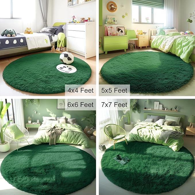 OLANLY Dark Green Round Rugs for Bedroom - Image 8