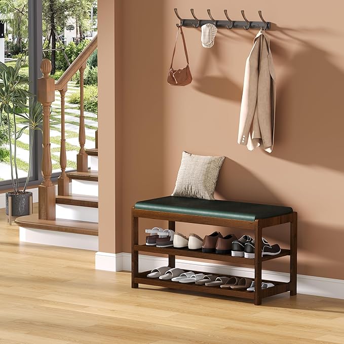 Shoe Bench Entryway, 100% Solid Solid Wood Shoe Rack Bench - Image 2