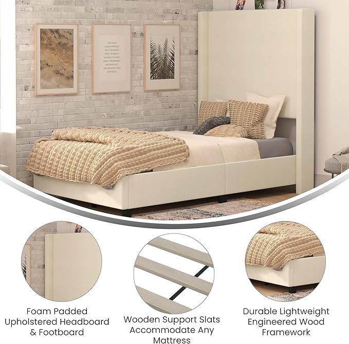 EMMA + OLIVER Nora Twin Size Faux Linen Upholstered Platform Bed - Image 5
