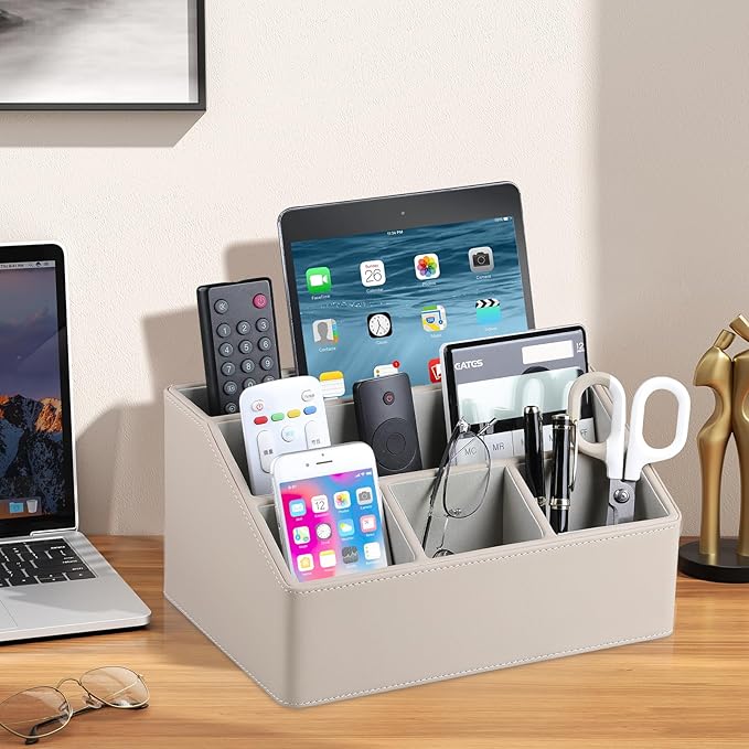 MEIBOOCH PU Leather Desk Organizer, Luxury Remote Control Holder - Image 6