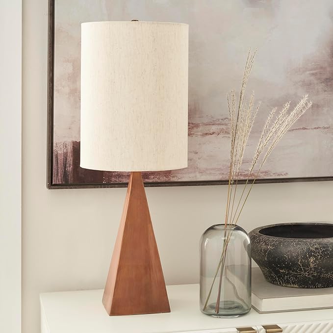 Nourison Home 21" Copper Finish Wood Triangle Table Lamp - Image 4
