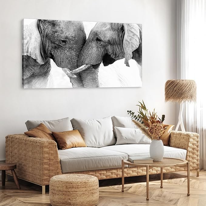 DZL Art D73098 Black and White Elephants Entwine Wall Art Canvas Painting Ready - Image 3