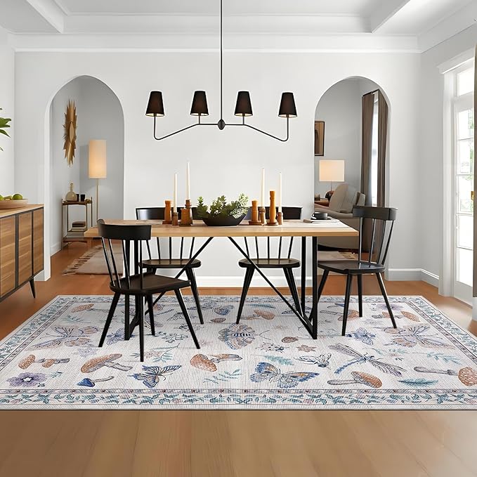 Washable Rug 5x7 Area Rugs for Living Room, Mushroom Insect Rug for Bedroom - Image 6