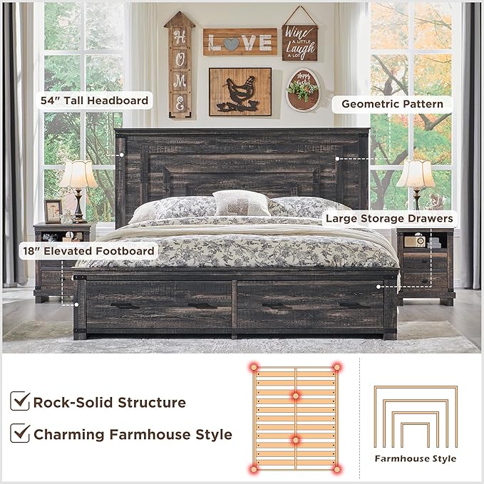 T4TREAM Farmhouse Queen Size Bed Frame - Image 8
