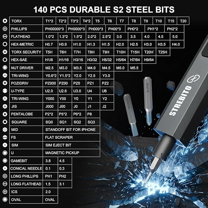 STREBITO Mini Electric Screwdriver Upgraded 155 in 1 Electric Precision - Image 3