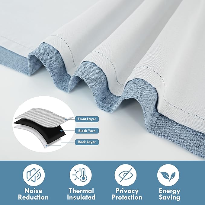 DriftAway Double Layer Linen Blackout Tie Up Curtains Thermal Insulated Fully - Image 5