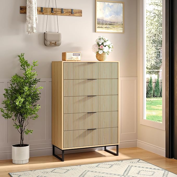 5 Drawers Dresser, 49.2’’ Tall Modern Chest of Drawers - Image 7