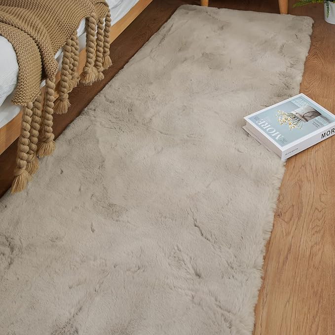 Beige Plush Faux Rabbit Shaggy Fur Rug - Image 2