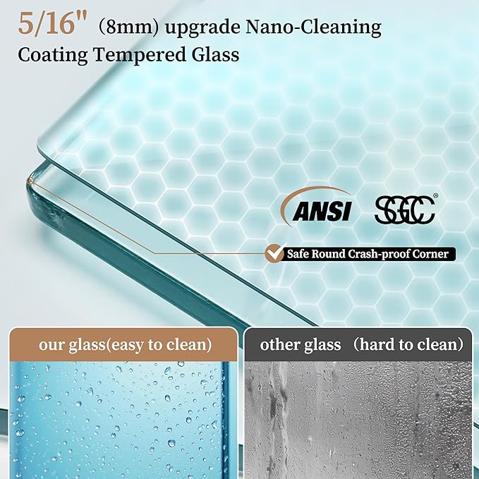 36" W x 76" H Fixed Glass Shower Panel, Frameless Shower Glass Panel - Image 4