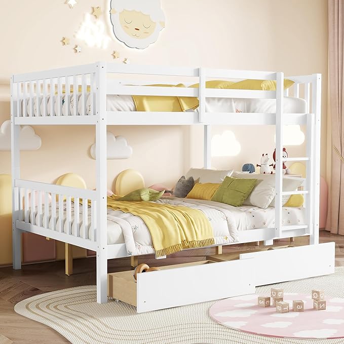 Full Over Full Bunk Bed with Storage Drawers, Convertible Bunk Beds with Ladder by Bellemave