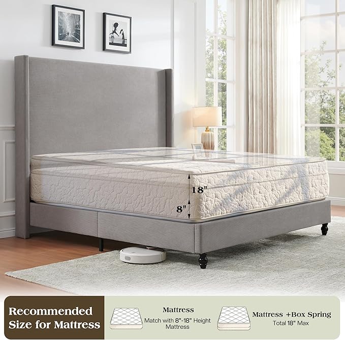 Queen Bed Frame with 63" Tall Headboard, Horizontal Fine Corduroy Bed Frame - Image 6