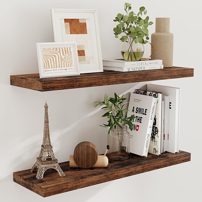 Floating Shelves for Wall, 36 x 9.3 Large Floating Shelf Wall Mounted Set of 2 by FunMemories