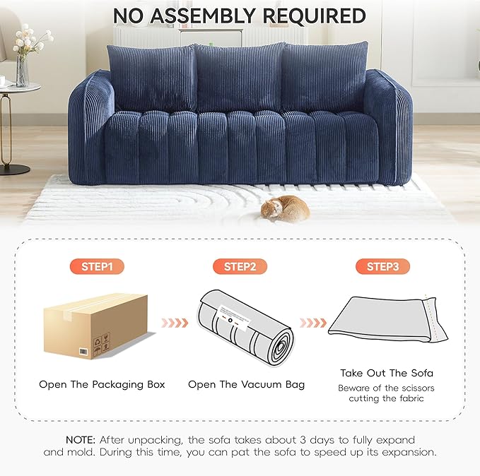 83'' Boneless Corduroy Sofa, Oversized 3 Seater Deep Seat Couch - Image 5