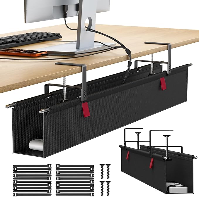 Housolution Under Desk Cable Management Tray, Premium Fabric Cable Storage by Housolution