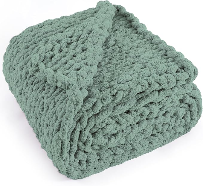 Chunky Knit Throw Blanket 60"X 80", 100% Handmade by LONGCREATE