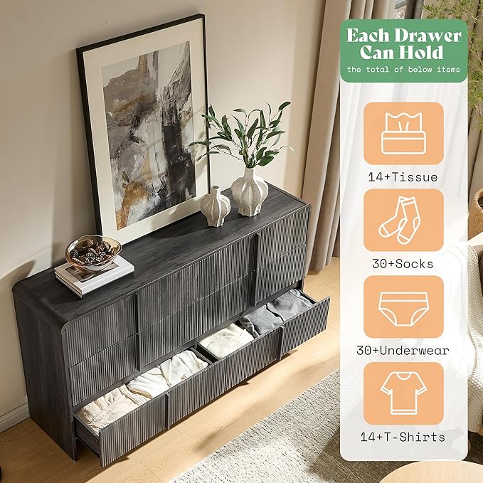 AMERLIFE 63" Fluted 6 Drawer Dresser, Long Modern Chest of Storage Drawers - Image 3