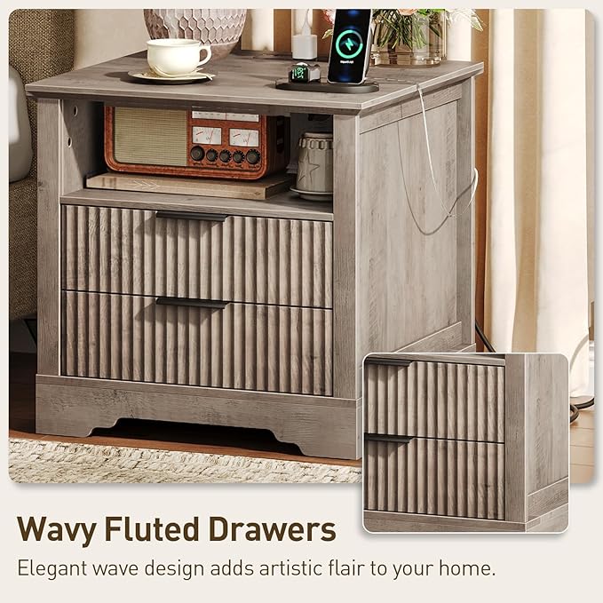 Fluted Nightstand Set of 2, Farmhouse Bedside Table - Image 6