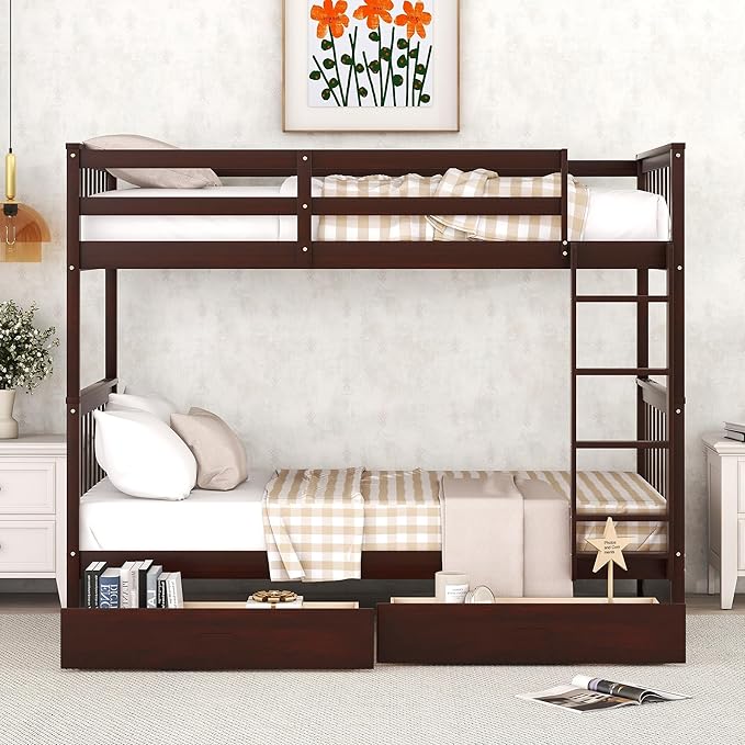 Merax Wood Bunk Bed with Drawers, Convertible Wood Bunk Bed with Ladders and - Image 6