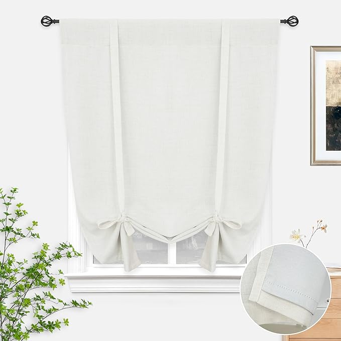 DriftAway Double Layer Linen Blackout Tie Up Curtains Thermal Insulated Fully by DriftAway