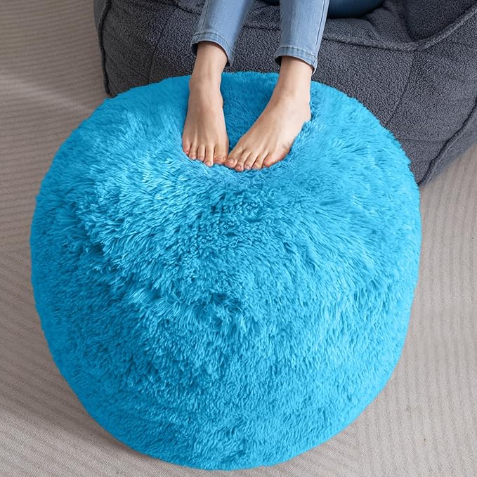 HIGOGOGO Round Stuffed Pouf Ottoman, Long Faux Fur Poufs by HIGOGOGO