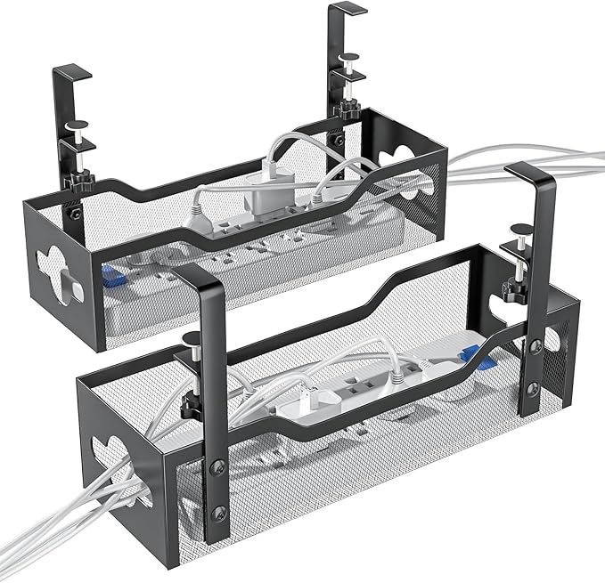 2 Pack Under Desk Cable Management Tray, 13.38" Cable Organizer No Drill by CableManagement