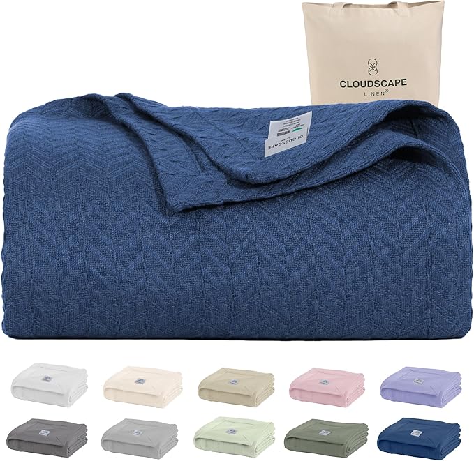 Cloud Scape Linen 100% Cotton Blanket Twin 68x92 Ensign Blue by CloudScapeLinen