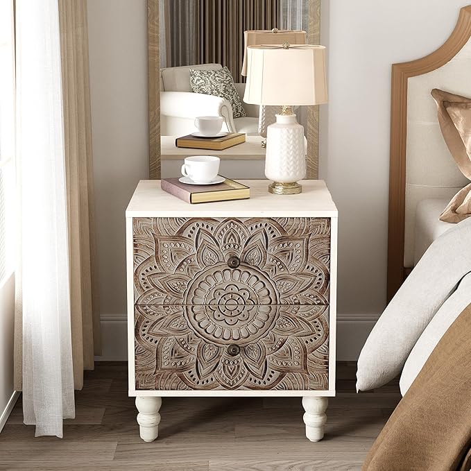 COSIEST Vintage Nightstand, Accent Bedside Table, Bedroom Furniture - Image 3