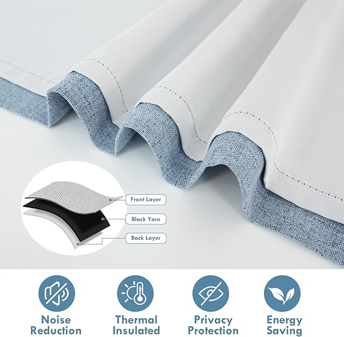 DriftAway Double Layer Linen Blackout Tie Up Curtains Thermal Insulated Fully - Image 4