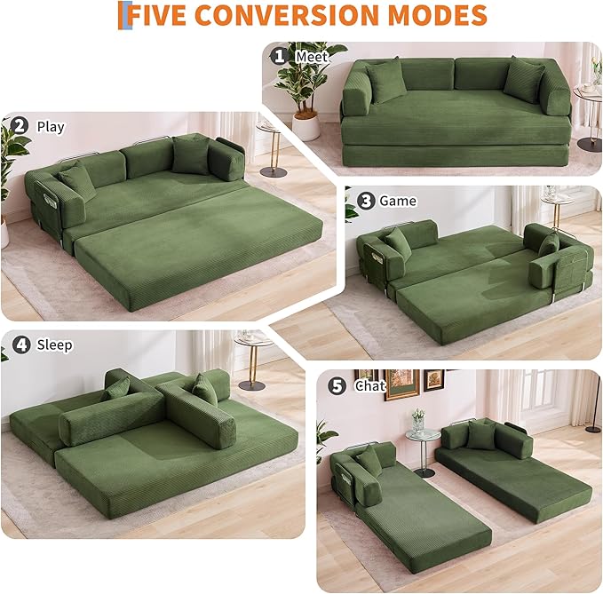 Garvee 5-in-1 Convertible Sofa Bed, 78.8" Modular Corduroy Sleeper - Image 7