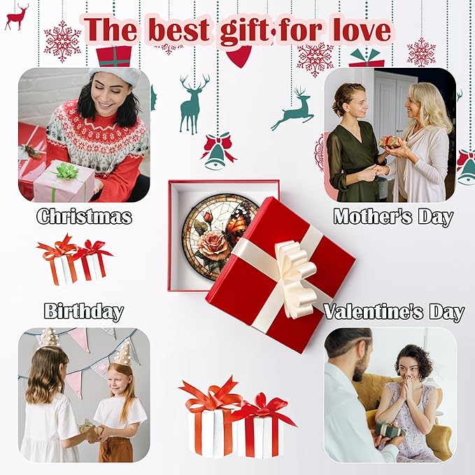 DASTOLL Stained Glass Window Hanging, Butterfly Picking Flowers Suncatcher - Image 5