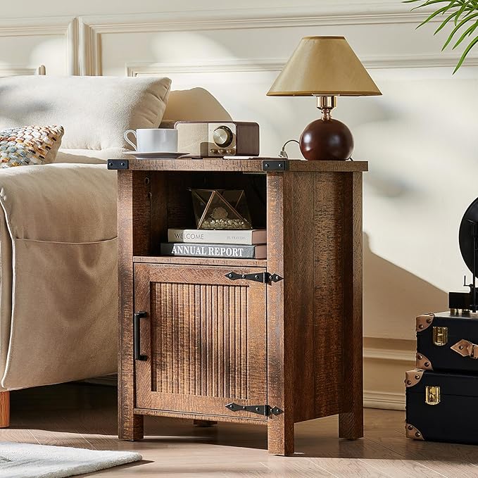 Joaxswe Night Stand with Charging Station and USB Port, 18 Inch Farmhouse - Image 3