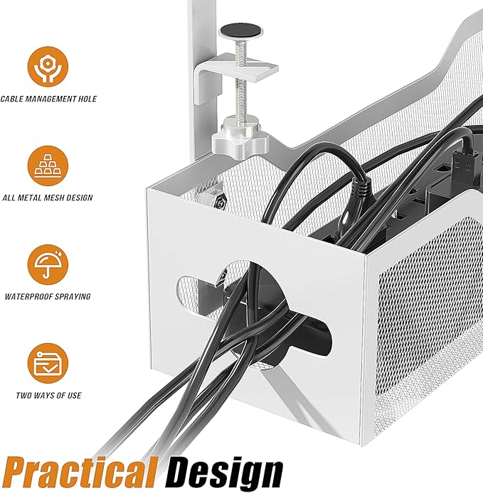 Under Desk Cable Management Tray 13.38", Quszmd Cable Organizer No Drill - Image 6