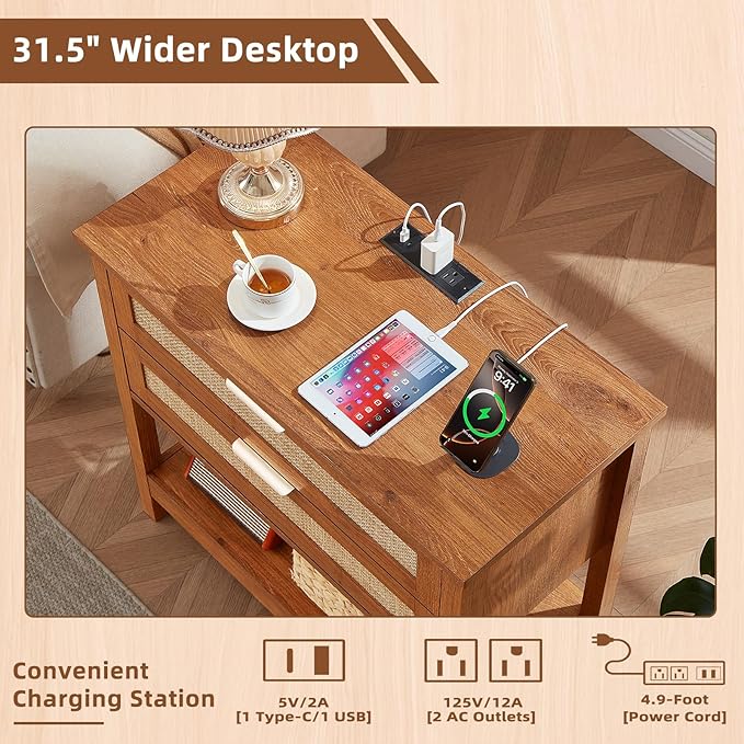 LEYAOYAO 31.5" Wide Rattan Night Stand - Image 5