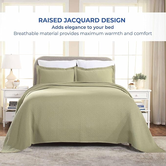 Superior 3 Piece Basketweave Cotton Bedspread Set, Home Bed Decor, Decorative - Image 5